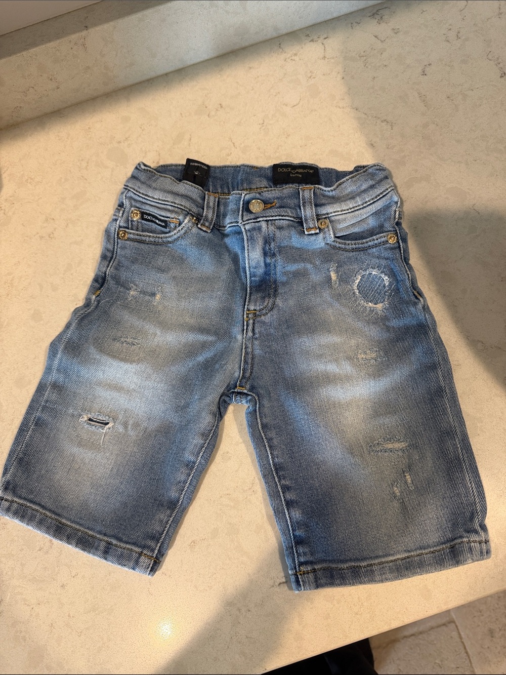 Dolce & Gabbana Light Blue Distressed Denim Kids Shorts